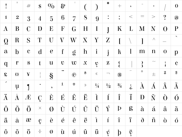 Elsie Regular  glyph index