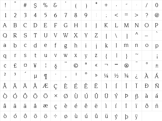 TridentSSK Regular  glyph index
