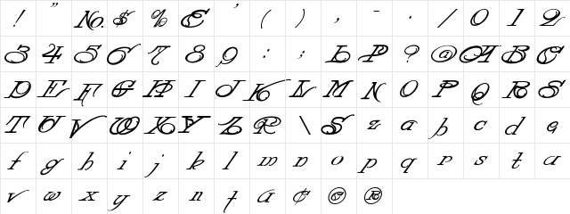 LHFStrongItalic Medium Italic  glyph index