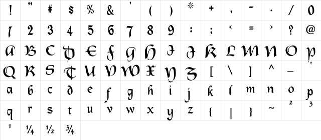 Castiglione Regular  glyph index