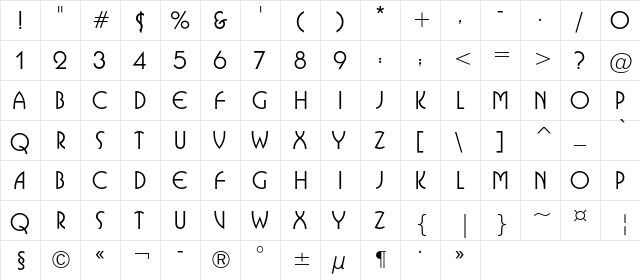 BureauAP Regular  glyph index