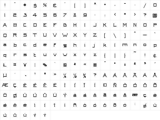 Intergalactik Airlines Light Regular  glyph index