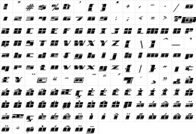FreeLine Regular  glyph index