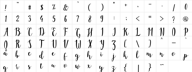 Agustina Regular  glyph index
