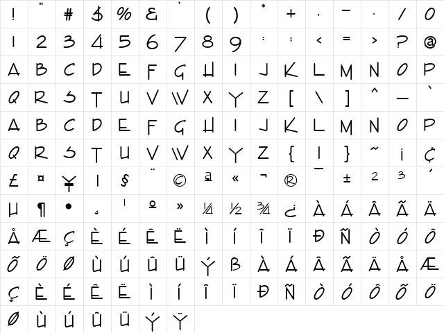Envision Regular  glyph index