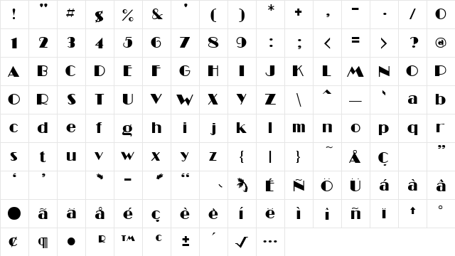 MiamiNights Regular  glyph index