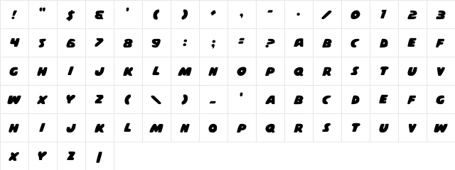 Casper Comics Solid Regular  glyph index
