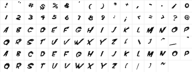 VTC ScreamItLoudSliced Italic  glyph index