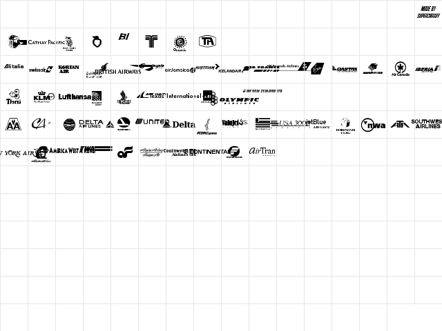 Airline Logos Past and Present Regular  glyph index