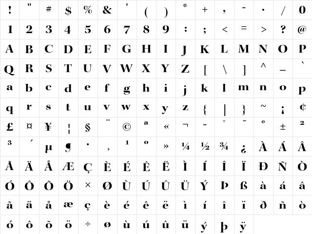 Kepler Bold Extended Display  glyph index