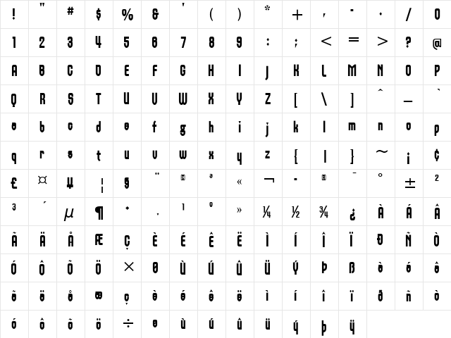 Orbon ITC Black  glyph index