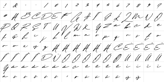 Maddison Signature DEMO oblique DEMO  glyph index