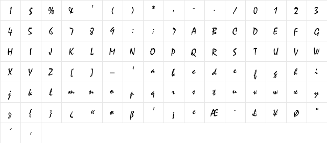 Mystical-Thin Regular  glyph index