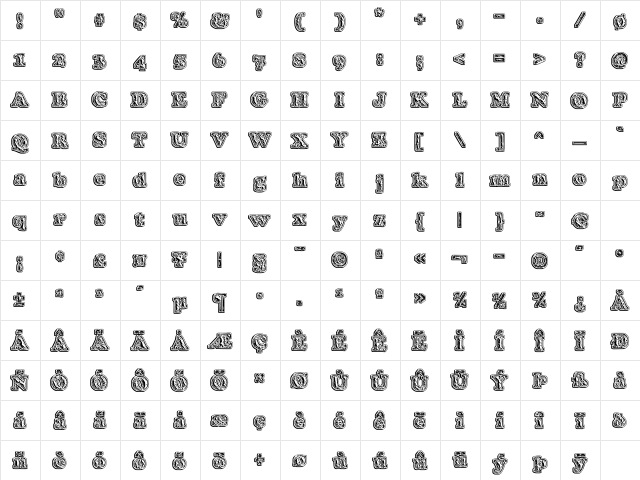 Modius 'PizzaType' Regular  glyph index