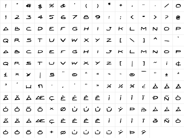 Jetta Bold Bold  glyph index