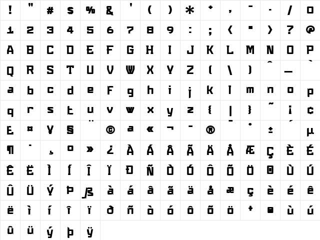 Konvexist Bold  glyph index