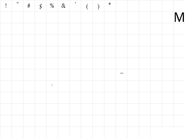 Garamond LightCondensed  glyph index