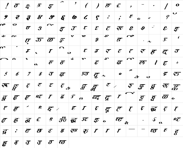 AkrutiDevDeepa Bold  glyph index