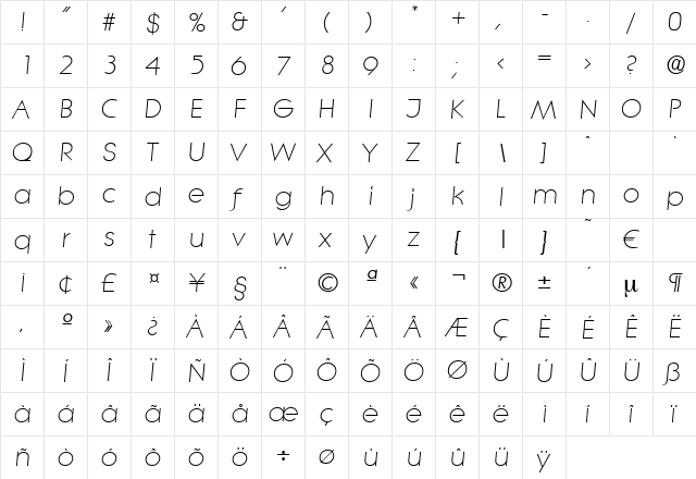 Litera-LightIta Regular  glyph index
