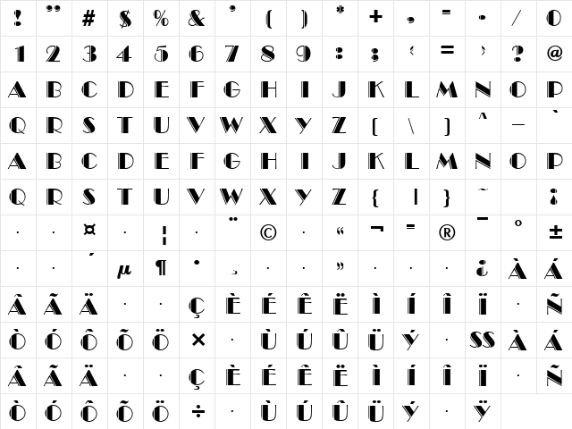 Theatre Regular  glyph index