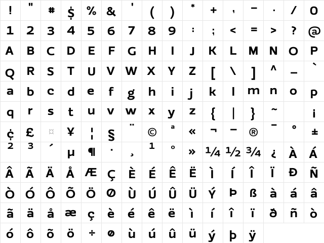 EzzoBlack Regular  glyph index