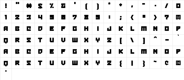 Bulletproof BB Regular  glyph index