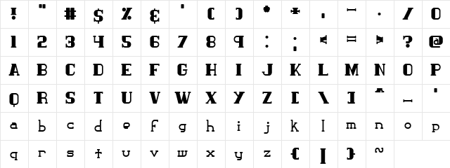 Classic Trash 1 (BRK) Regular  glyph index