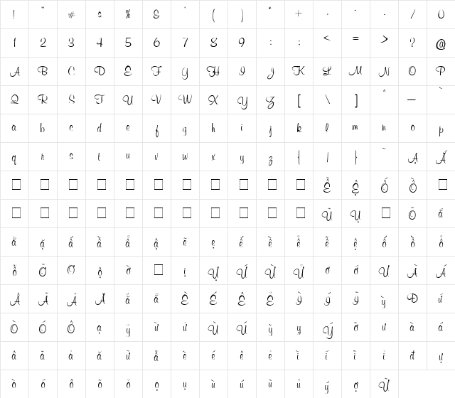 VI Huyen Lieu 1.0 Regular  glyph index