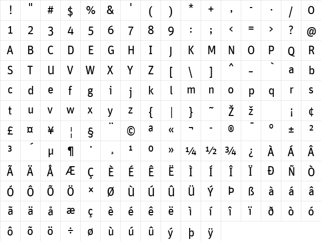 Unit-Regular Regular  glyph index