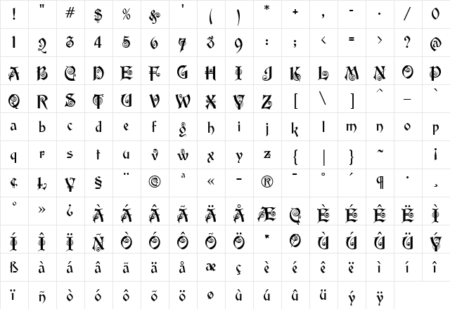 Edison MF Regular  glyph index