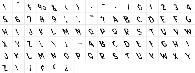 Jim Dandy 9 Regular  glyph index