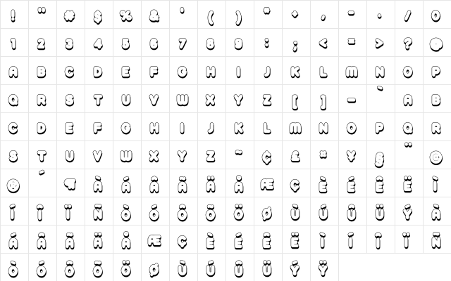 Reglisse Back  glyph index