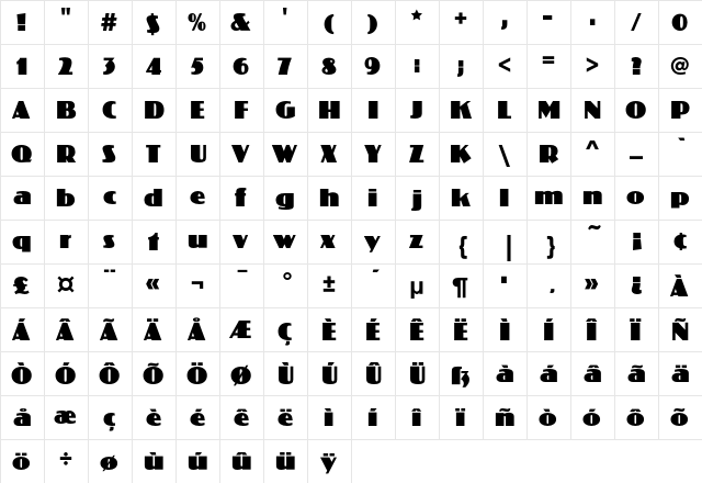 KolossEF Regular  glyph index