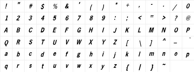 NewsGothicCndOb Regular  glyph index