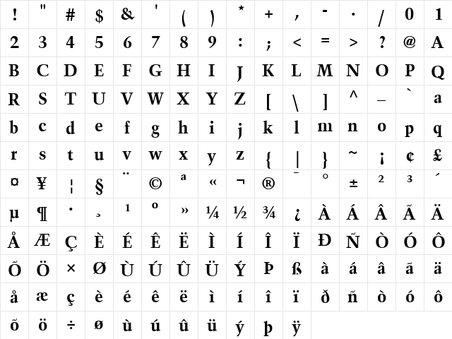 Trump Mediaeval Regular  glyph index