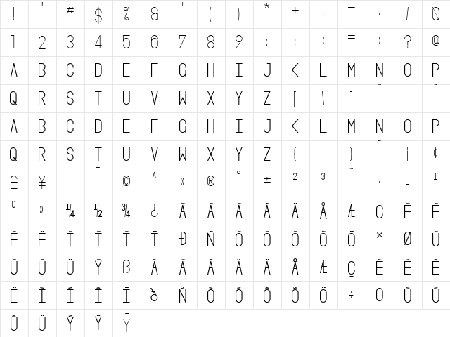 Oslo II Bold  glyph index