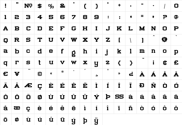 LHFFullBlock Regular  glyph index