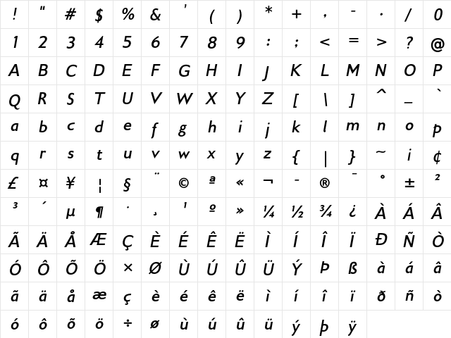 Gillius ADF No2 Bold Italic  glyph index