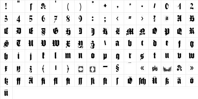 Schmalfette Gotisch Regular  glyph index