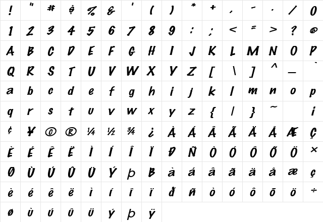 MarkerExtended Italic  glyph index