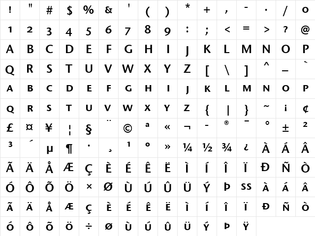 StoneSansSCITC Regular  glyph index