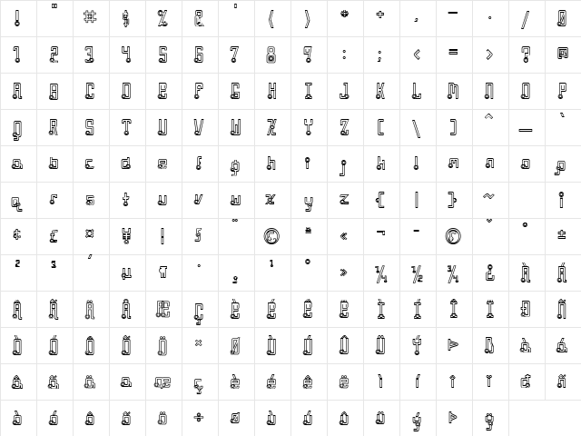 Quasidipitous Hollow Regular  glyph index