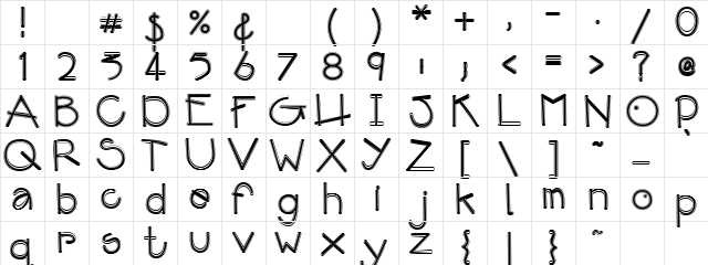 DJ OutLine Regular  glyph index