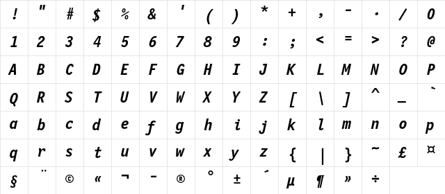 LettrGoth12C BT Bold Italic  glyph index