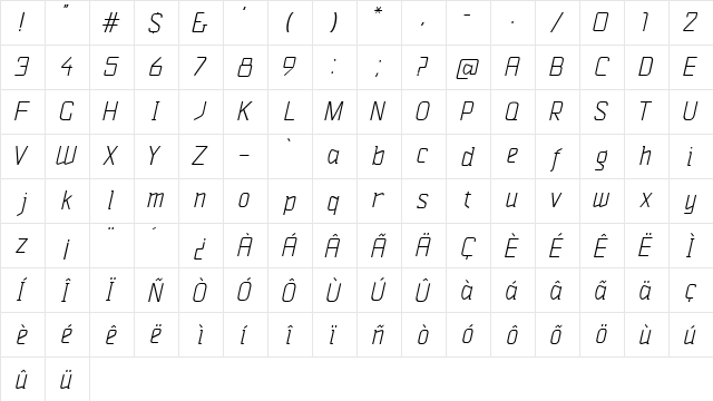 Vazari Sans Serif Italic  glyph index
