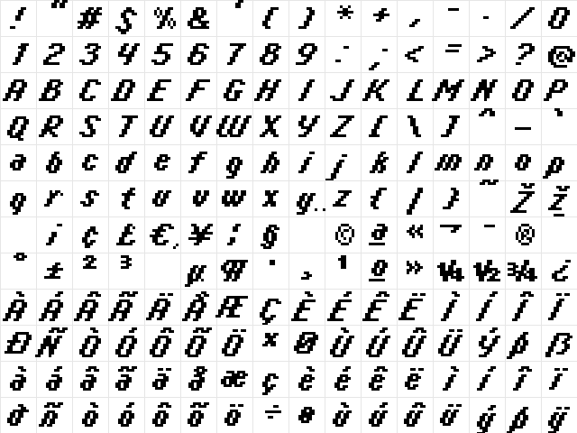 italic 08_66 Regular  glyph index