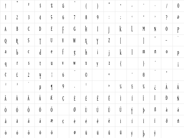 MatrixTallLining Regular  glyph index
