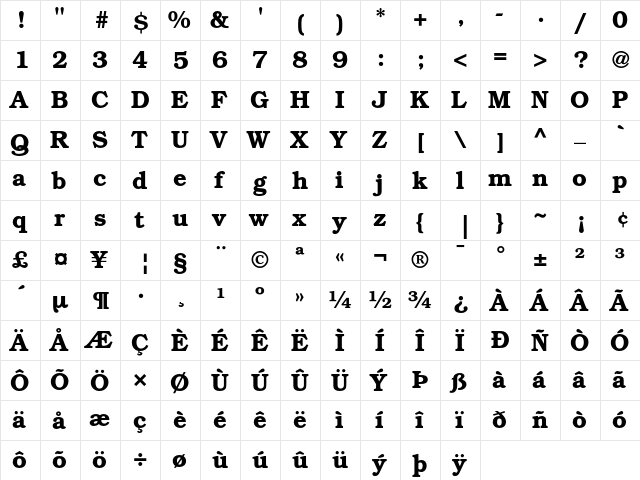 ITC Bookman Demi  glyph index