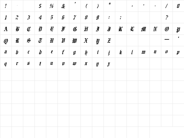 Inferno 6 Italic  glyph index