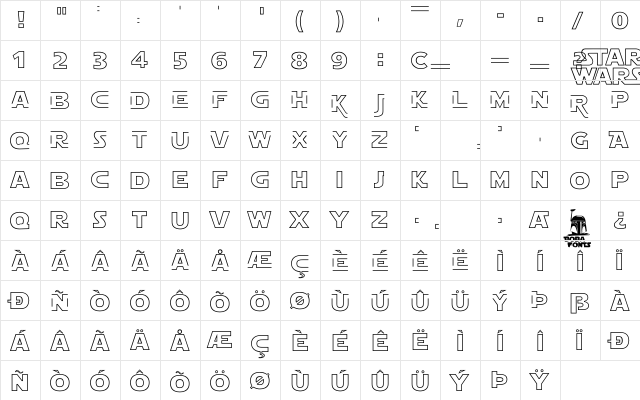 Star Jedi Hollow Regular  glyph index